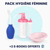 Illustration du Pack Hygiène Féminine avec poire, irrigateur, bassine et 2 e-books offerts