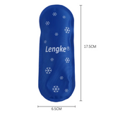 Poche gel bain dérivatif bleue imprimée de flocons blancs, dimensions 17,5 cm par 6,5 cm, marque Lengke.